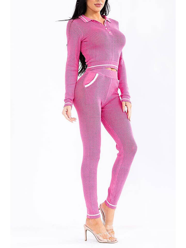 ROUSSEAU – wholesale Top & pants set (NOT Loungewear) – Women's – V-NECK TOP ELASTIC WAIST SKINNY PANTS KNITTED SET5