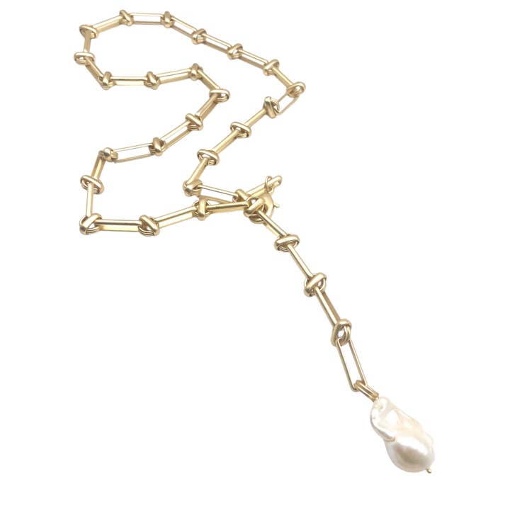 Lyxigt chunky knut länkat pärldroppshalsband statement för wholesale av VB&CO Designs Handmade Jewelry