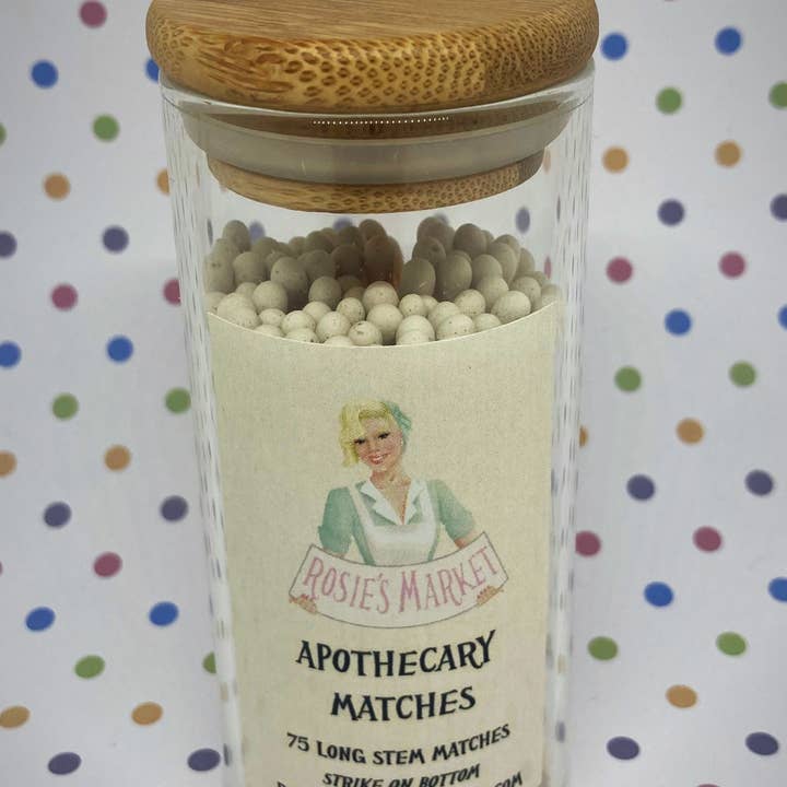 Long Stem Apothecary Matches - Jar of 75 for wholesale by Rosie's Market, LLC.