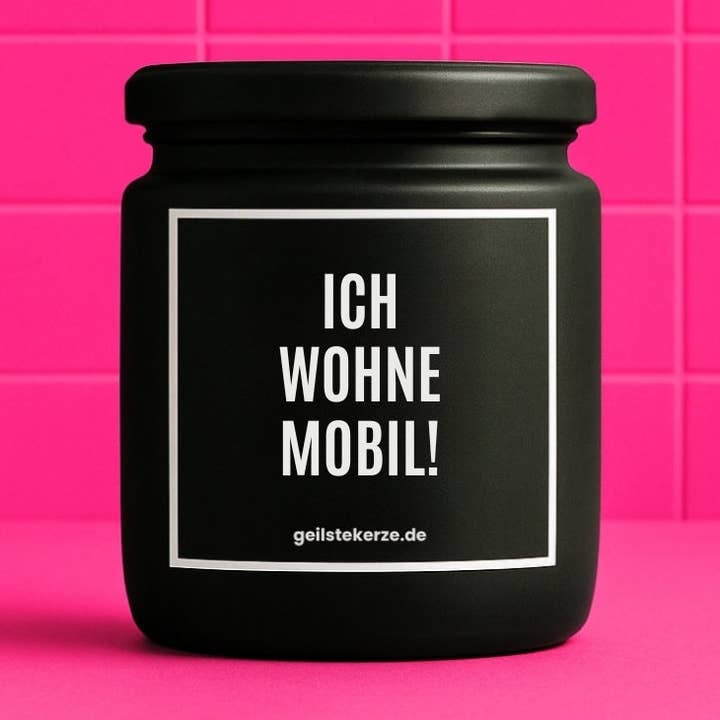 Bougie bio végane avec inscription – JE VIS MOBILE ! pour la vente par geilstekerze