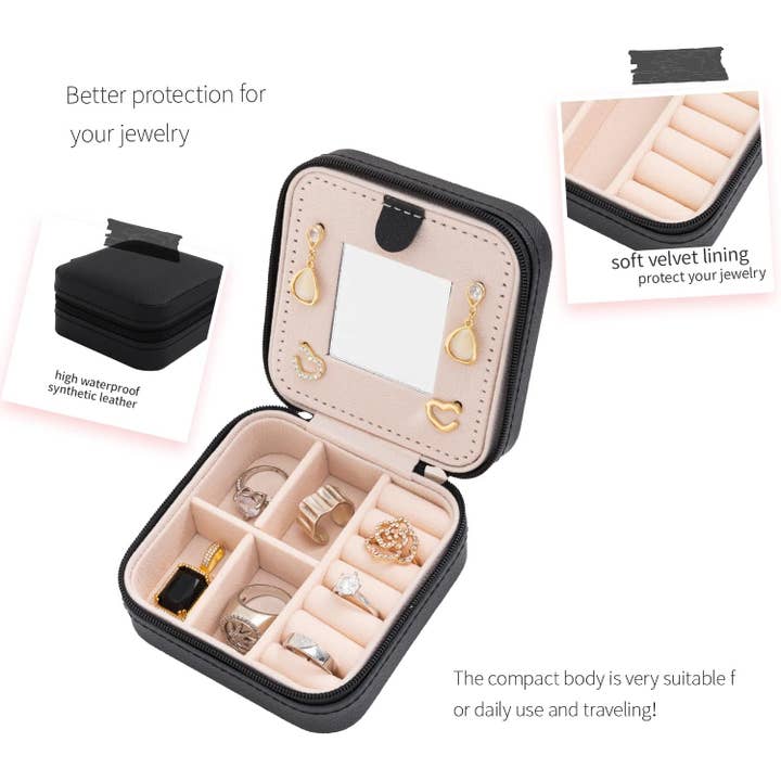 wandf - Wholesale Jewellery box/organiser - Soft Leather Jewelry Organizer Travel Case with Mirror Trip11