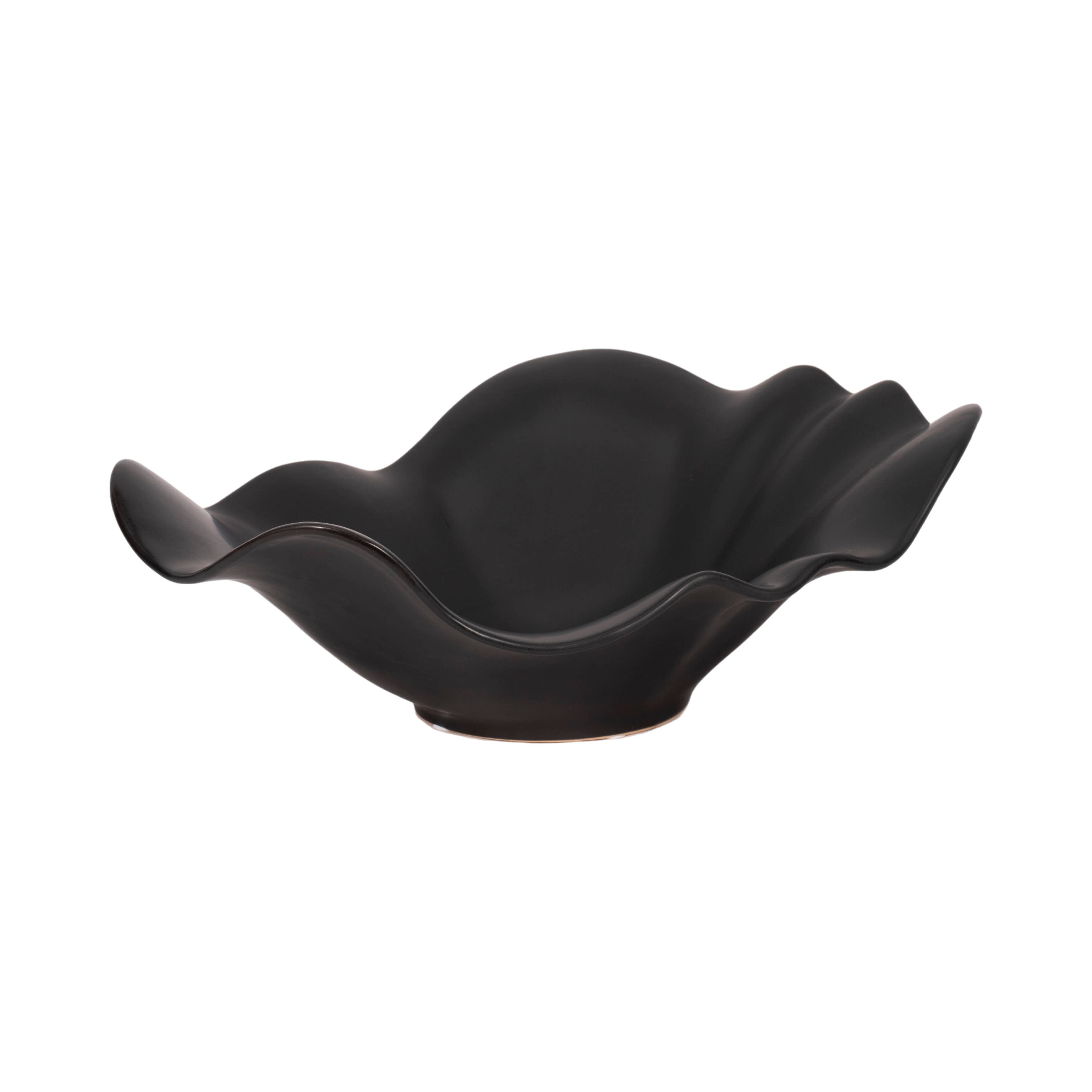 Sagebrook Home - Wholesale Decorative Plate/Dish/Bowl - Ceramic Ruffled Edge Matte Finish Bowl - Black, 18 in.5