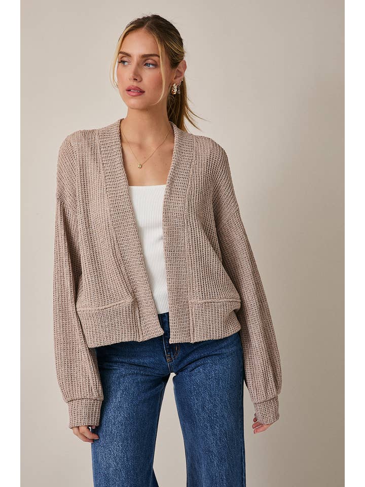 OATMEAL LONG SLEEVE CROPPED CARDIGAN for wholesale on Faire1