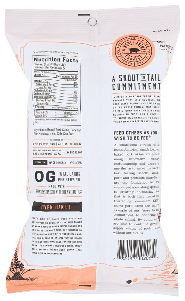 KeHE Distributors, LLC - Wholesale Chips - EPIC Pork Rinds Baked Himalayan Pink Sea Salt 2.5 oz1