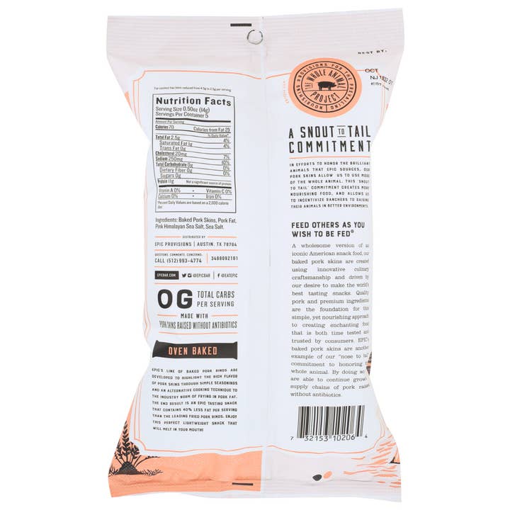 KeHE Distributors, LLC - Wholesale Chips - EPIC Pork Rinds Baked Himalayan Pink Sea Salt 2.5 oz1