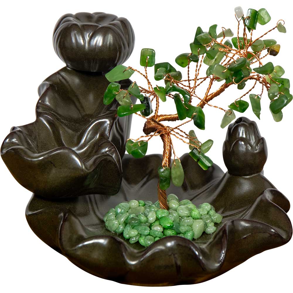 Kheops International - Wholesale Incense Holder - Ceramic Backflow Incense Holder - Nephrite Jade Gem Tree0