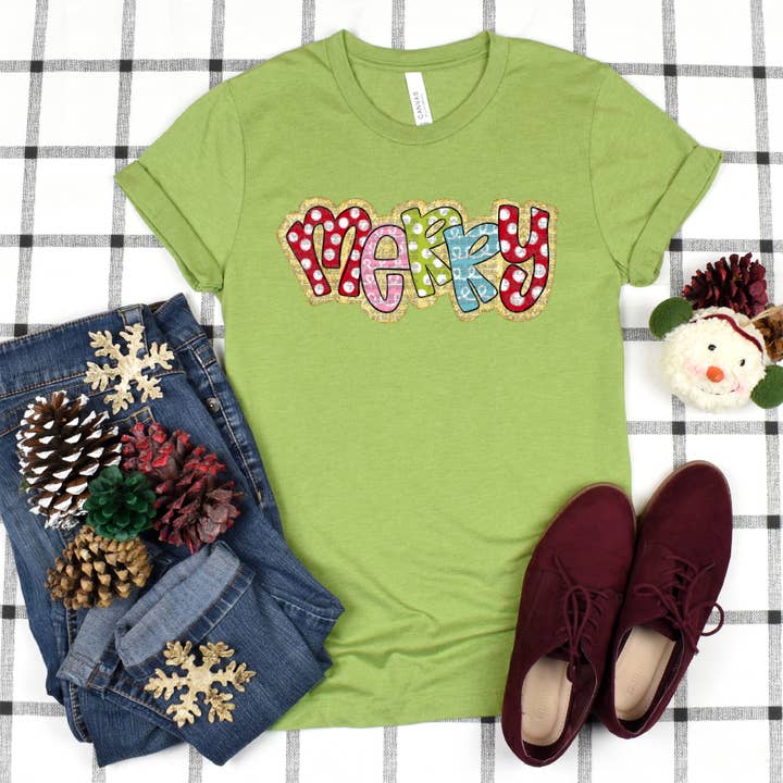 Merry Polka Dots And Doodles Glitter Outline #2908 DTF Transfer for wholesale by Flawless Transfers