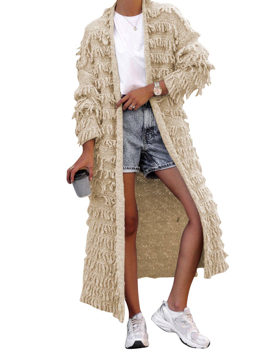 MB Fashion Wholesale - Wholesale Cardigan - Women's - MB FASHION  Long Fringe Textured Open-Front Cardigan 1282LY15