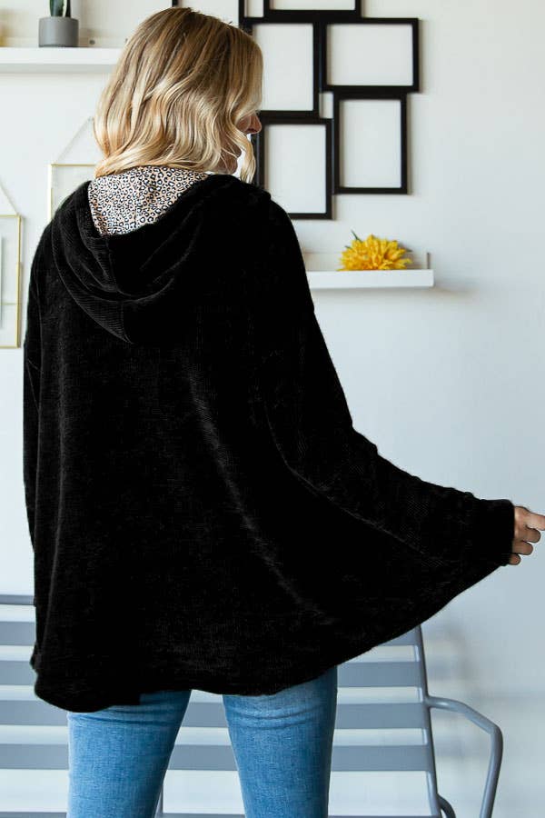 7th Ray - Venta al por mayor Sobrecamisa - Mujer - Chaqueta con capucha y cordón, forrada, de chenilla con estampado animal T49644