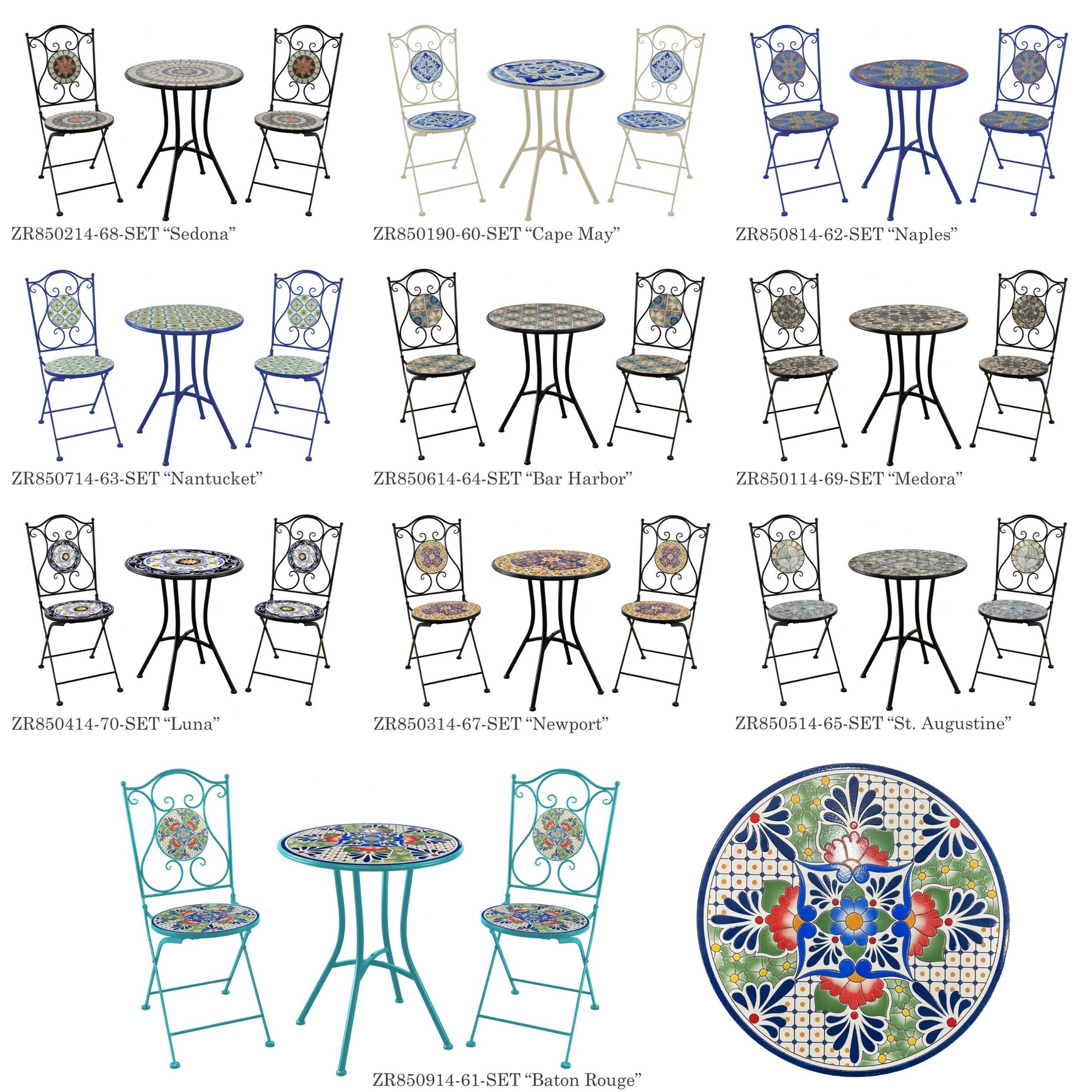 Zaer Ltd. International - Wholesale Patio Set - "Baton Rouge" Mosaic Bistro Set - 3PC/Set- Blue, Green & Red6