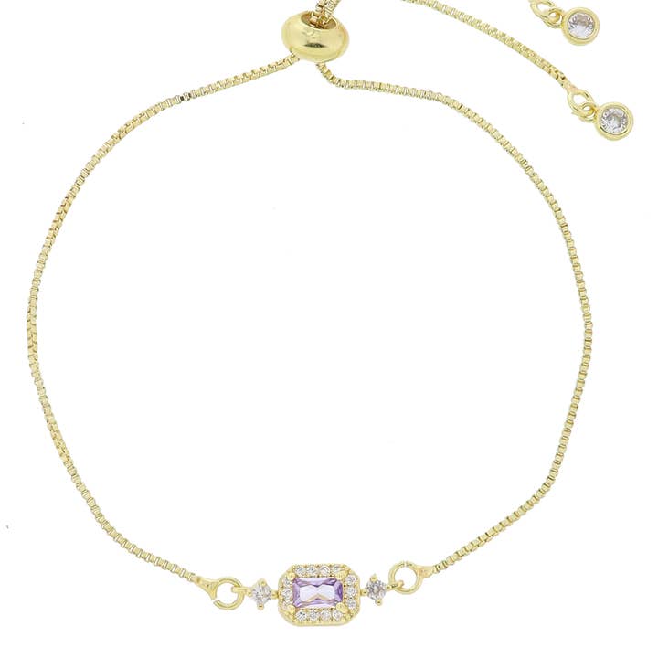 Jane Marie - Wholesale Charm/Dangle Bracelet - 18K Gold Plated Light Amethyst with Crystal Outline Bracelet