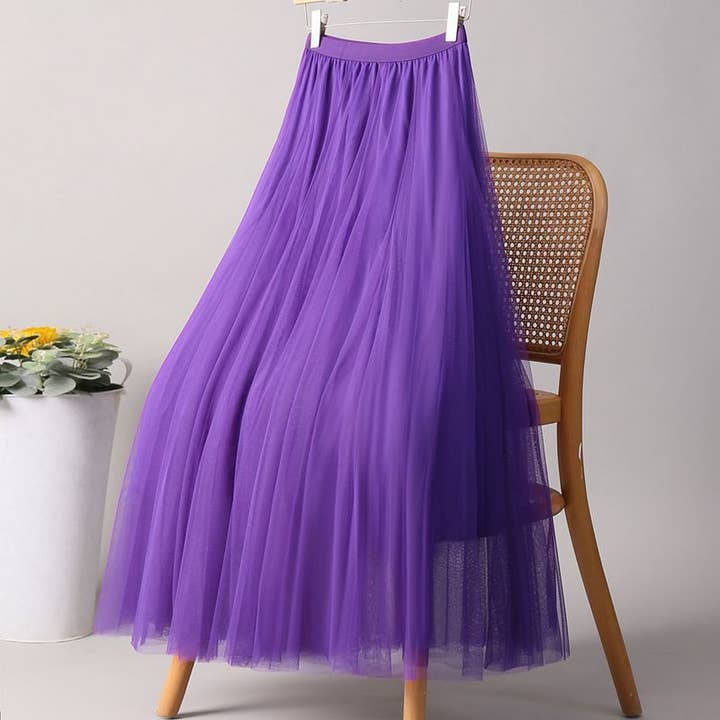 ACCITY - Wholesale Skirt - Women's - SOLID COLOR ELASTIC-WAIST MESH TULLE A-LINE SKIRT_CWBLS037214