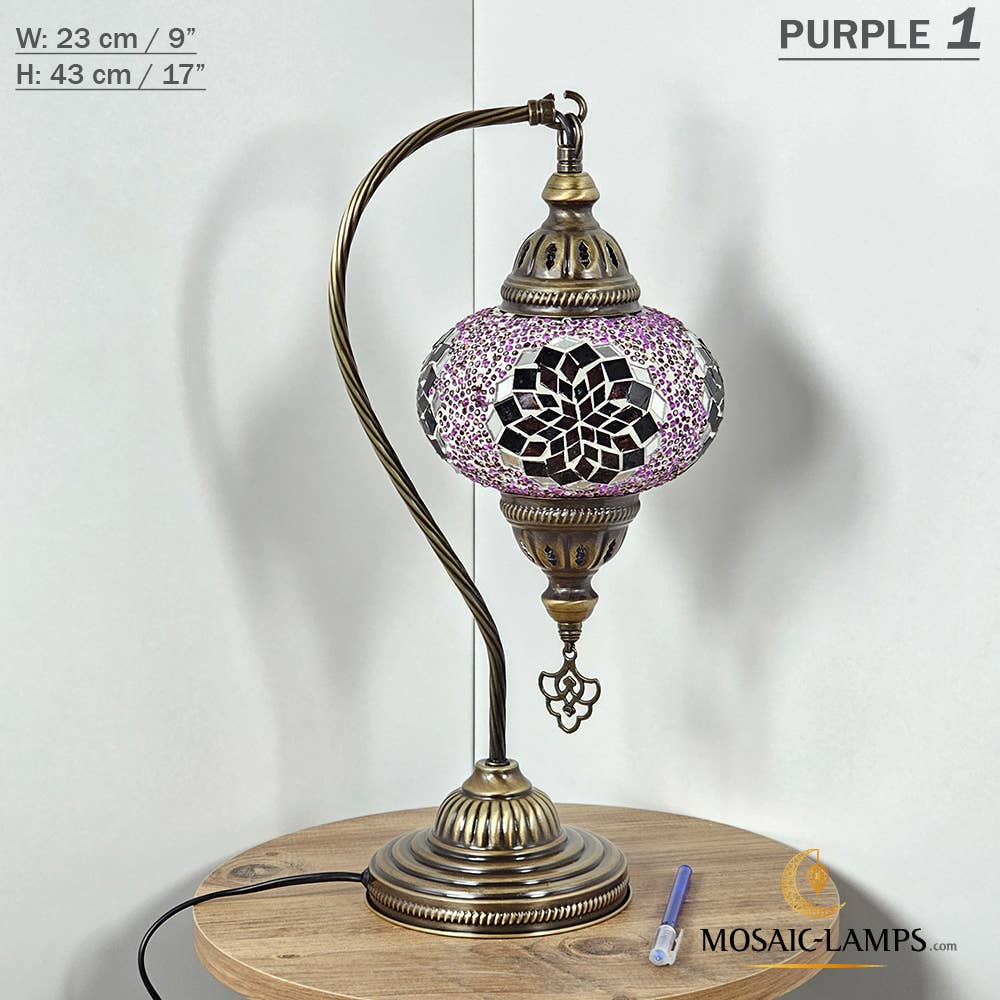 Mosaic Lamps - Wholesale Accent/Desk Lamp - 10+Colors - Gooseneck Large Globe Mosaic Table Lamp, Turkish63