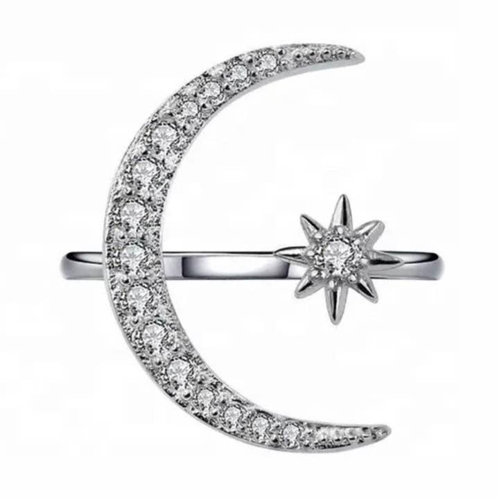 RP 09 Stainless steel moon and star Adjustable Ring for wholesale by COPPER ARTS INC.