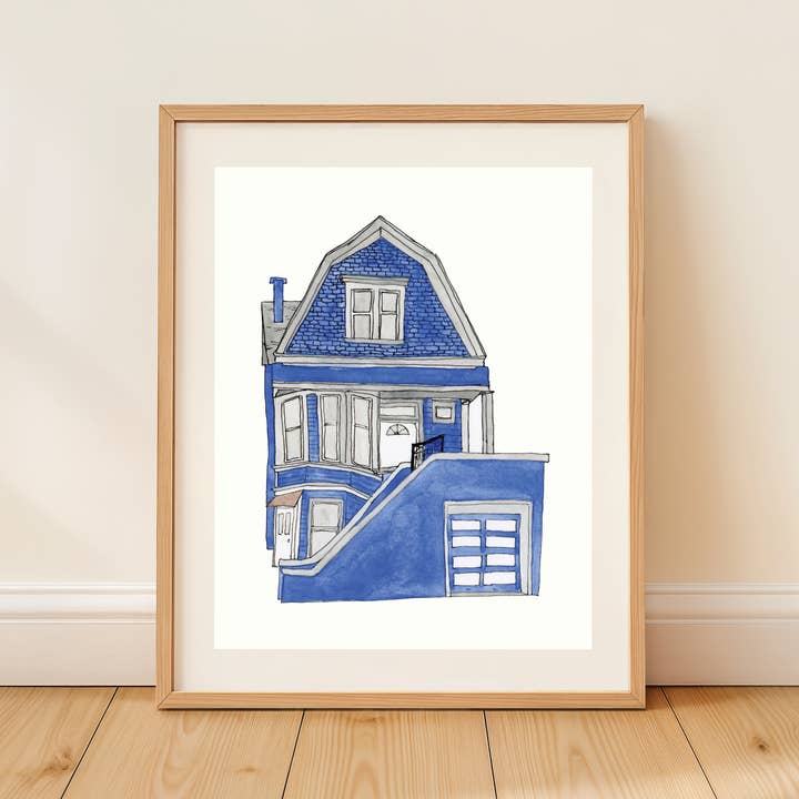 Maison de San Francisco (Bleue) - Impression d'art | Aquarelle pour la vente par Sarah Wormann Art