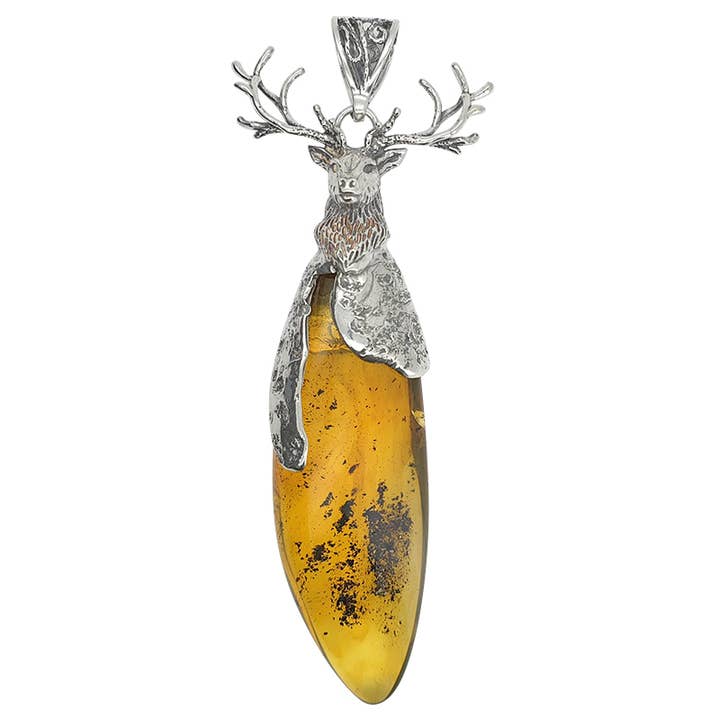 Natural Amber Sterling Silver Deer Handmade Pendant for wholesale by Amberman