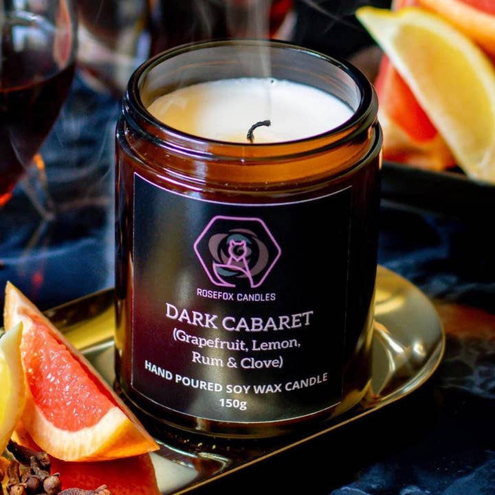 Grapefruit-Zitrone-Rum-Nelken-Sojakerze 150g Vegan Handgemacht für den Großhandel von Rosefox Candles