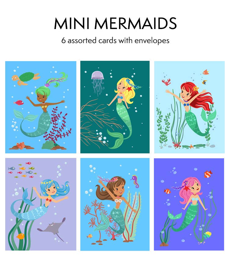 Pancake Paperie - Wholesale Stationery/Notecard Set - BOXED SET - MINI MERMAIDS - 6 ASSORTED MINI CARDS1