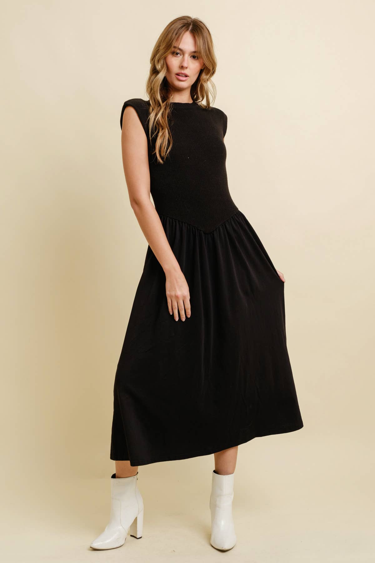 Cloud Ten - Wholesale Dress - Women's - CSW11891 - CAP SLEEVE CONTRAST PLEATED MIDI DRESS11