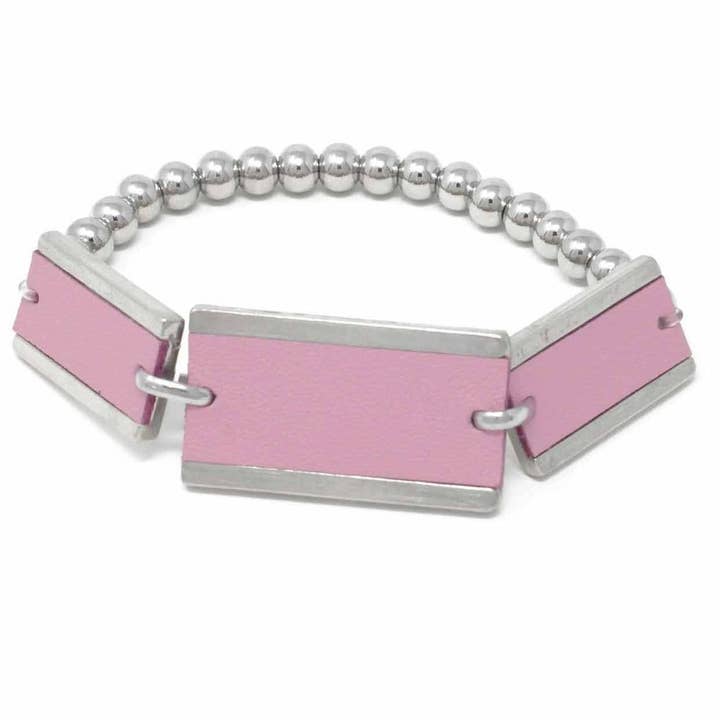 Rektangulärt läder- och stålbollarmband rosa för wholesale av Sobo & Co Jewellery