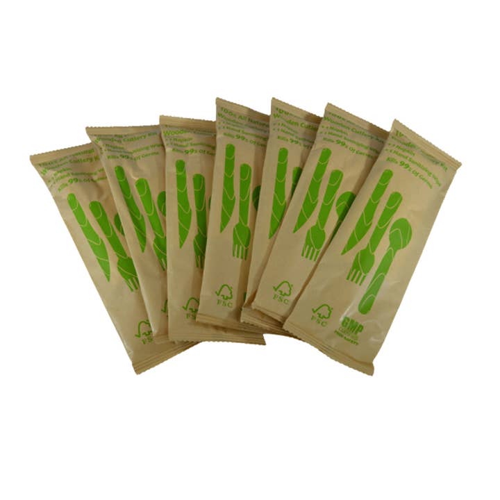 Green Marble Club - Wholesale Assorted Cutlery Set - Green Marble (5 item) Disposable Wood Cutlery Kit