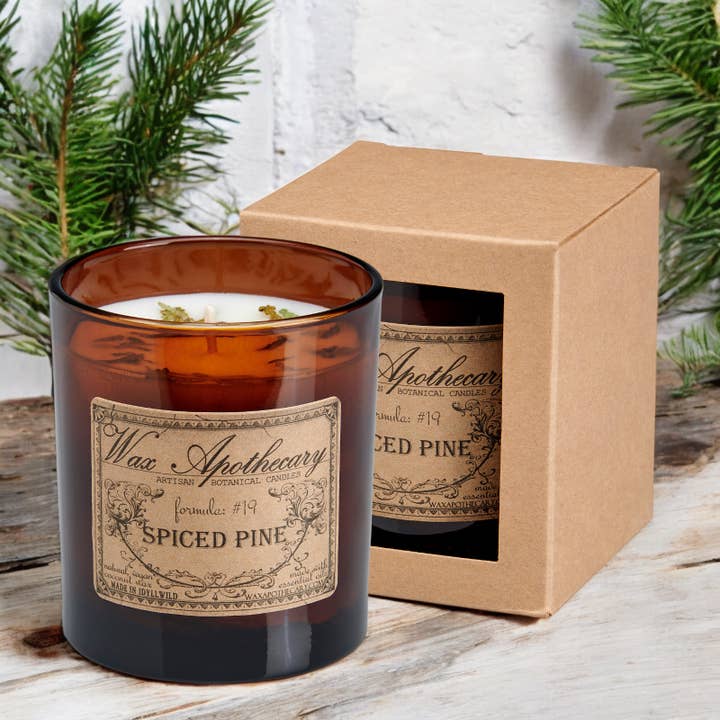Artisan Amber Glass Candle - Spiced Pine * Seasonal Holiday for wholesale by Wax Apothecary