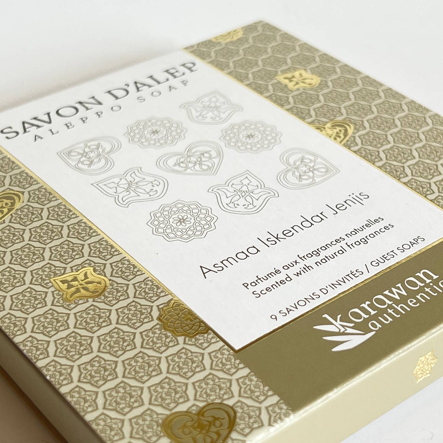 Karawan Authentic – Großhandel Feste Seife – Geschenkbox mit 9 Aleppo-Seifen in 3 Düften, je 10 g4