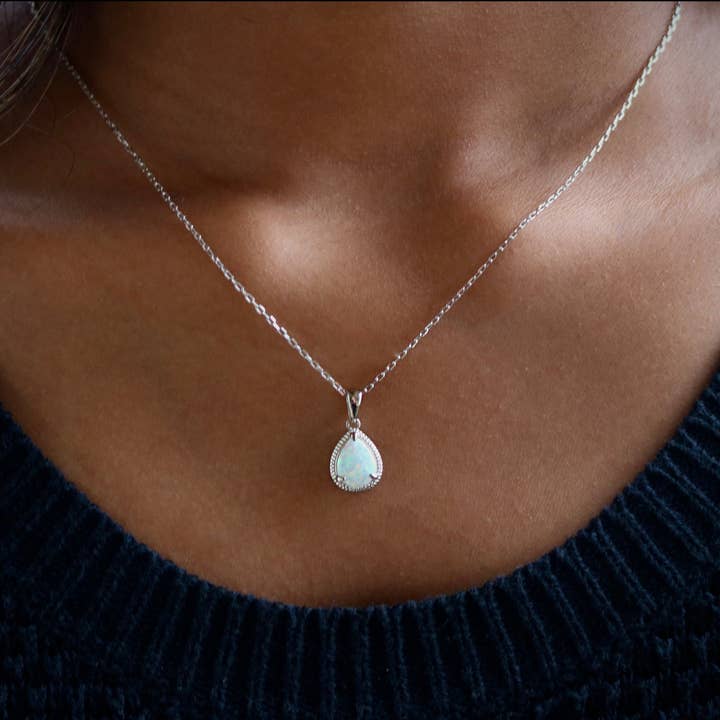 Sterling Silver Teardrop Opal Necklace for wholesale by Atlanta Jewelers Supply