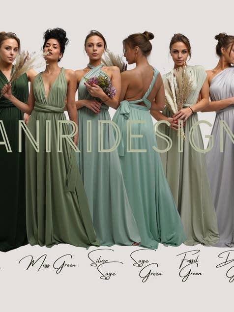 Bridesmaid Olive Green Bridal Party Bridesmaid Convertible Maxi Dress for wholesale by Taniri