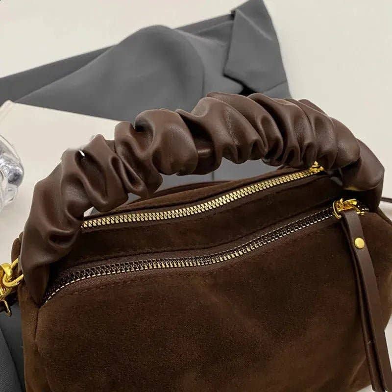 MiMi Wholesale - Wholesale Top Handle Bag - Women's - GMS0095 Faux Suede Ruched Handle Crossbody/Satchel Bag11