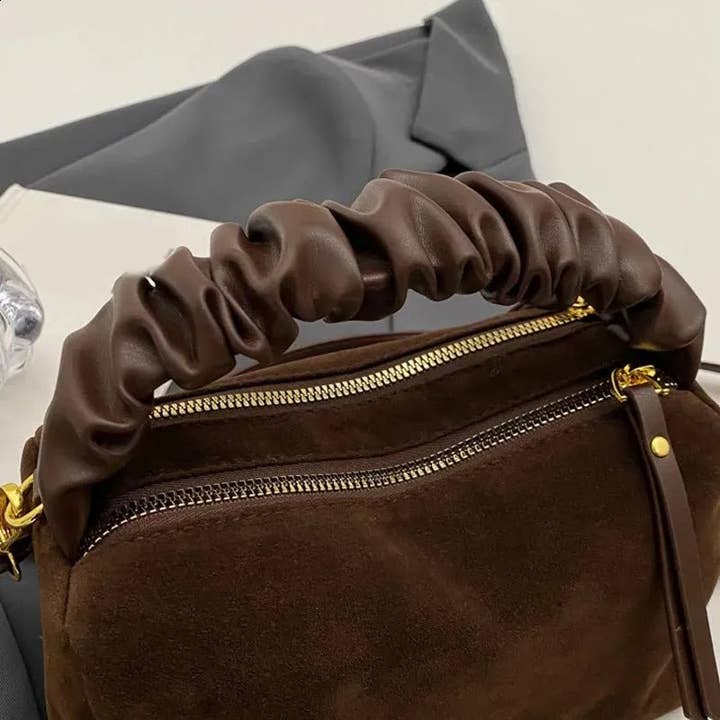 MiMi Wholesale - Wholesale Top Handle Bag - Women's - GMS0095 Faux Suede Ruched Handle Crossbody/Satchel Bag11