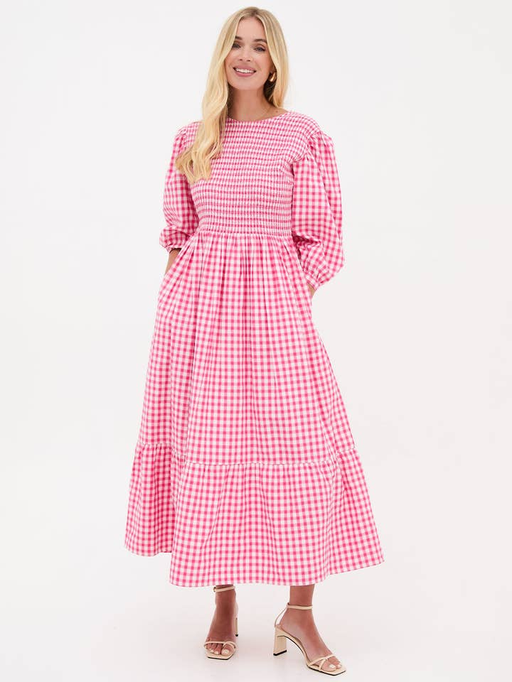 Elisa roze-wit geruite jurk voor wholesale door Fika