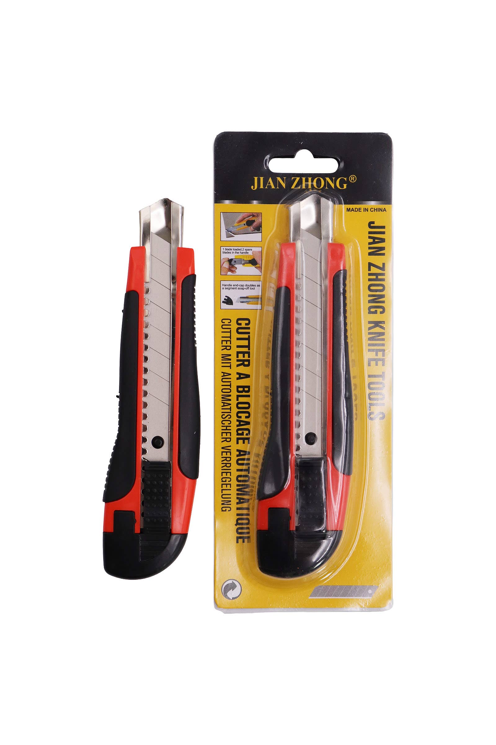 SORTIERT Robustes Cuttermesser mit gummiertem Griff und abbrechbarer Klinge für den Großhandel auf Faire1