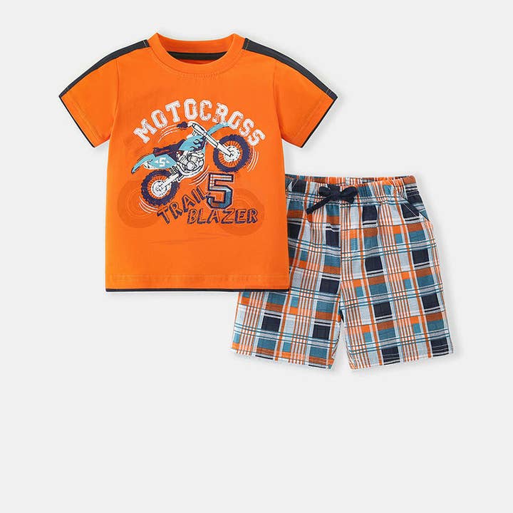 Conjunto de camiseta de manga corta y pantalones cortos de algodón elegante para niños. para venta al por mayor de The Find Peaks