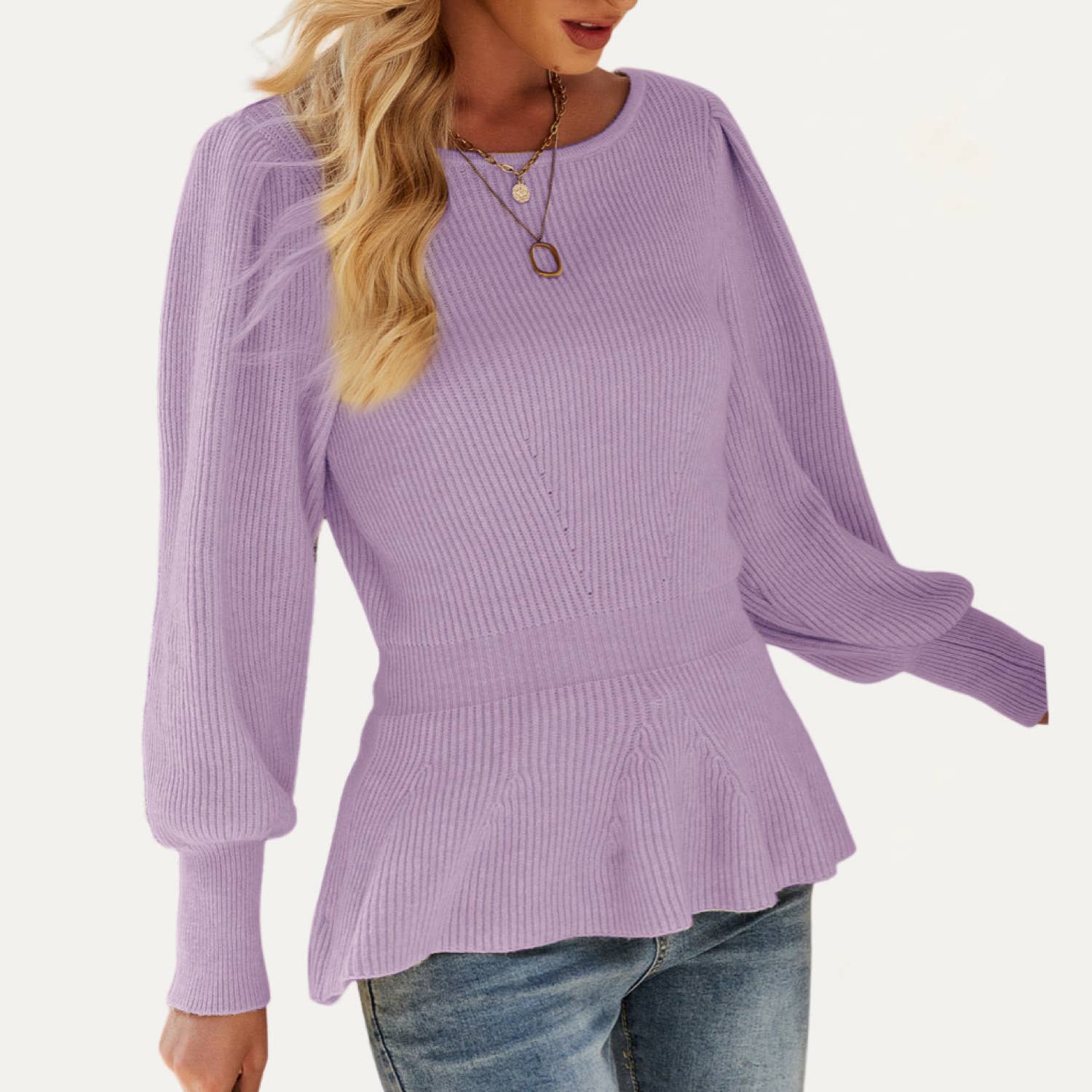 The Moment Collection - Wholesale Knit Sweater - Women's - Chic Balloon Sleeve Flouncy Knit Sweater Top1