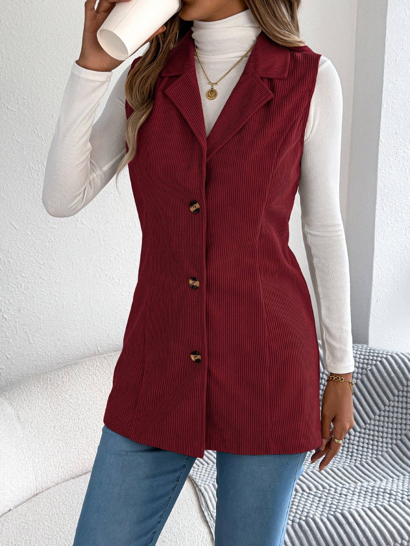 Masyal - Wholesale Outerwear Vest - Women's - Women's Autumn Winter Single-Breasted Corduroy Vest Jacket7
