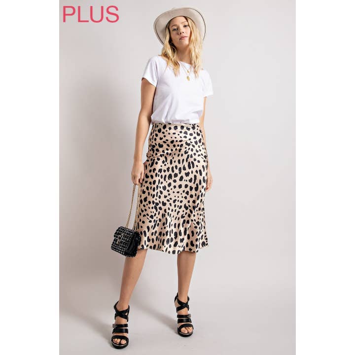 Sweet Generis - Wholesale Skirt - Women's - Plus Satin Midi Skirt with Elastic Waist - Side Zipper6