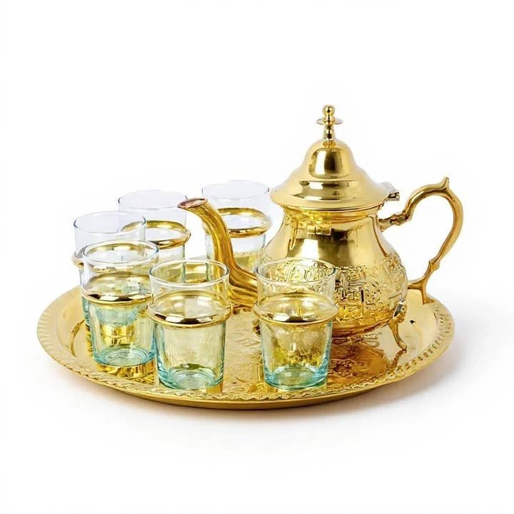 High crafty - Wholesale Tea Set - ✨ Hand-Engraved Brass Tea Set – Traditional Moroccan 9-Piece9