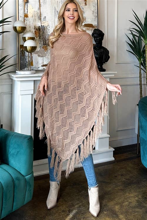 MYS Wholesale Inc - Wholesale Poncho - Women's - Knitted Net Wave Pattern Fringe Tassel Poncho8
