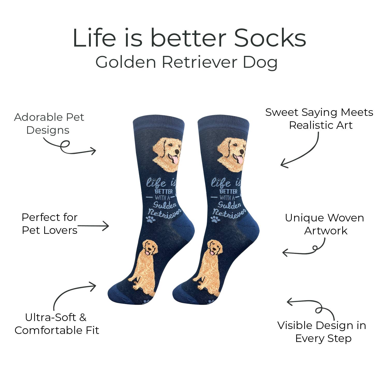 E&S Pets – Meias - Unissexo por atacado – Meias unissex divertidas com Golden Retriever - Estampa de cachorro para amantes de pets2