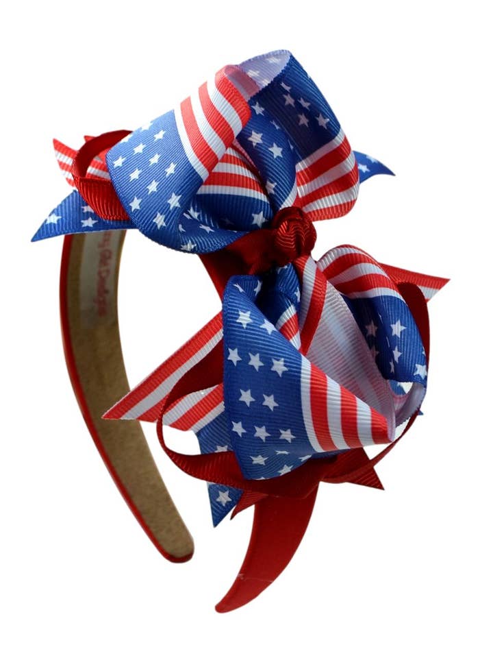 4th of July Patriotic 4.5 Inch Loopy Grosgrain Bow Arch Headband for engroshandel hos Funny Girl Designs