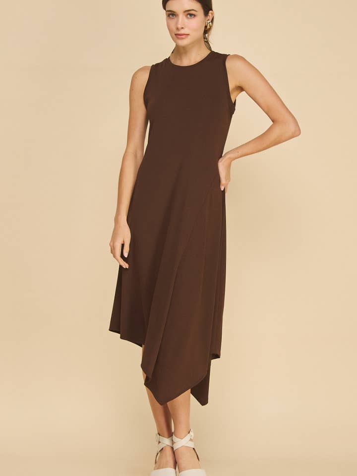 ISD1420 Solene Asymmetrical Rib Dress Brown for wholesale by If She Loves