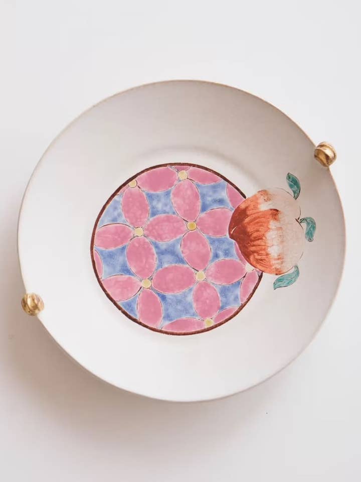 Håndmalet ferskenmiddagstallerken for engroshandel hos sylvarastudio