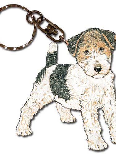 Fox Terrier Wire Schlüsselanhänger aus Holz für den Großhandel von Pipsqueak Productions