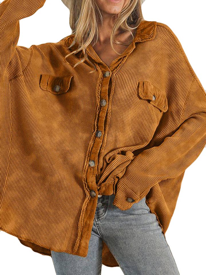 Vintage Wash Waffle Oversize Shirt Jacket for wholesale by Vanilla Monkey
