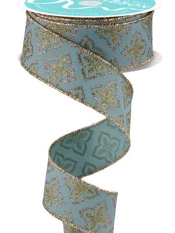 1.5" x 10yd Glitter Petals- Sage/Lt Gold/Champagne-RGF1989H2 for wholesale by General Wholesale Inc