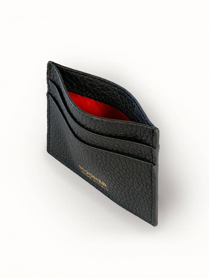 Cartão de crédito em couro granulado - preto (interior vermelho) por atacado de MODHER
