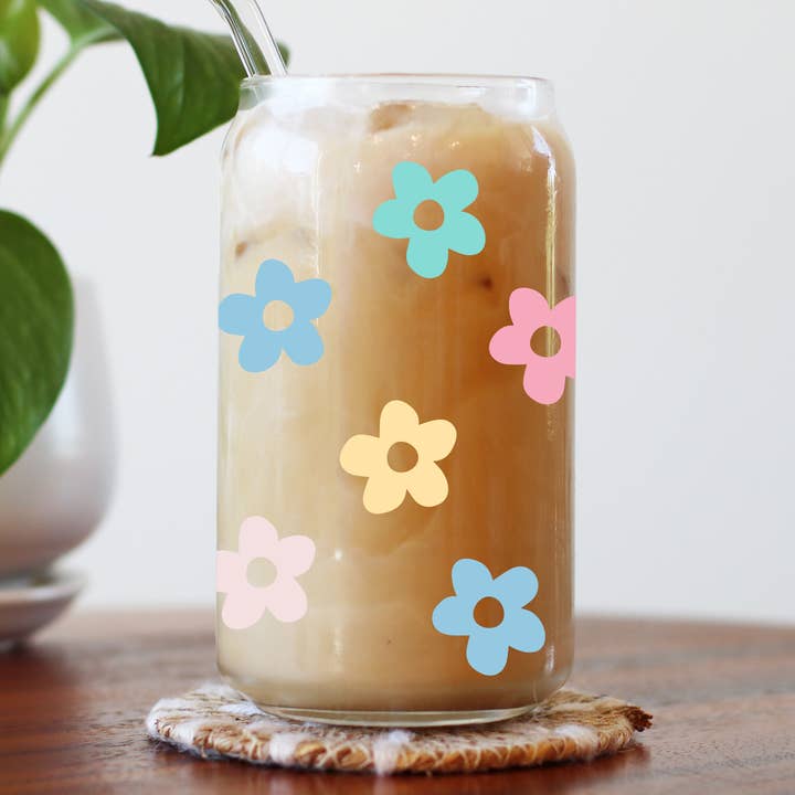 Retro Flower Beer Can Glass Cup - Summer for wholesale by Charlotte Nadine Creations