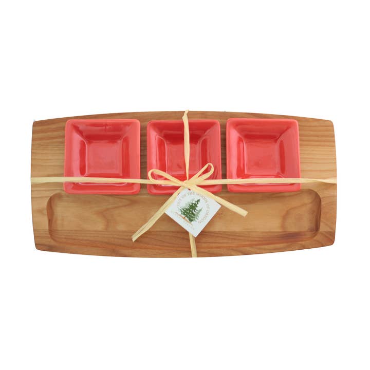 Tasting Board with Red Bowls for wholesale by Out of the Woods of Oregon