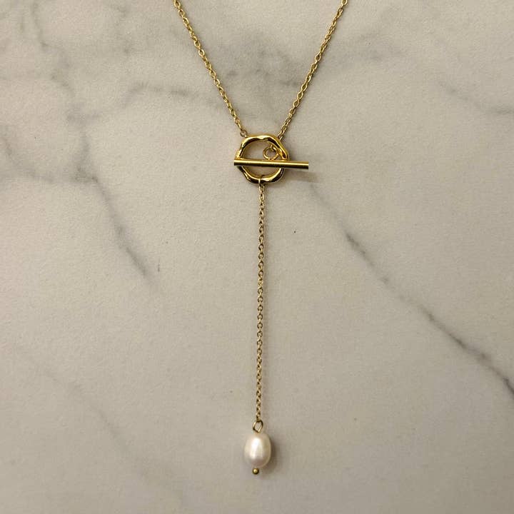 Cassette Barcelona - Wholesale Y-Neck/Lariat Necklace - Hiza Stainless Steel Necklace w Pearl0